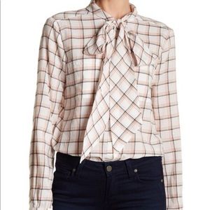 Joie plaid tie neck blouse